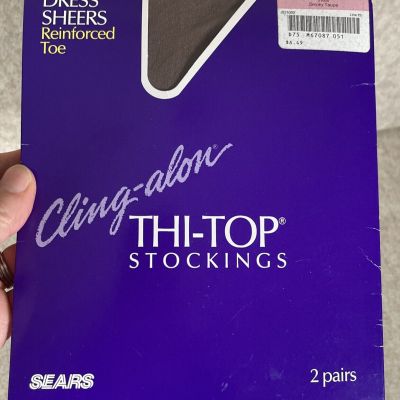 Vintage Sears Cling-alon Thi-Top Stockings Petite Smoky Taupe New Open Package