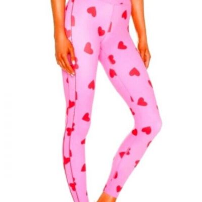 Beach Riot Kat Valentine Heart Print Leggings With Scallop Trim S Pink/Red High