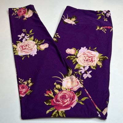 NEW LuLaRoe TC Leggings PURPLE PINK GREEN Peony ROSE FLOWER Romantic Botanical