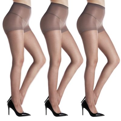 20D Sheer Tights for Women - 3 Pairs Women's Control Top PantyhoseS Gray