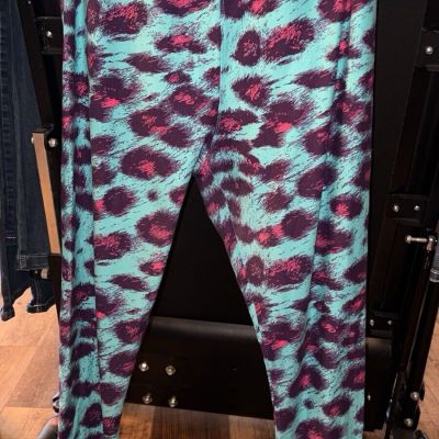 LuLaRoe Teal Leopard Cheetah Print Leggings Plus Size TC2