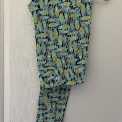 LuLaRoe Full Length Stretch Leggings Mint Yellow Navy Mauve Print Size TC