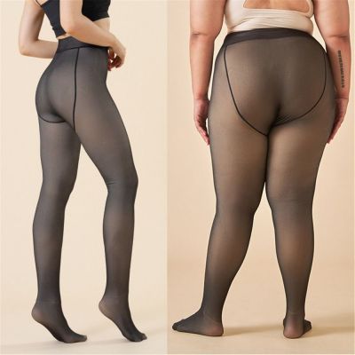 Skin Colored Fleece Lined Tights High Waist Thermal Stockings  for Women
