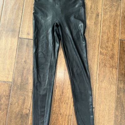 Spanx Black Faux Leather Leggings Style  2437 Stretch Size M