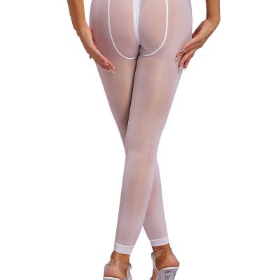 US Women's High Waist Control Top Tights Sheer Zipper Crotch Pantyhose Stockings