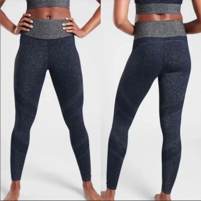 Athleta Size Small Navy Blue Silver Twilight Tight Metallic Sparkle Leggings