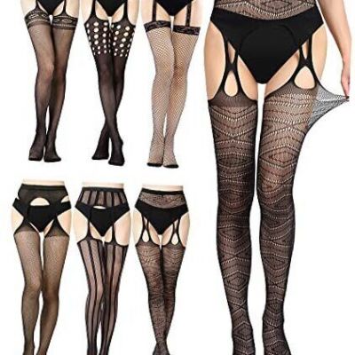 6 Pairs Women's Sexy Tights Fishnet Stockings Tights One Size 6pcs-c-black