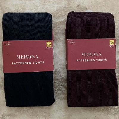 NWT Merona 2 Pairs Women Size S/M Navy & Maroon Paterned Tights