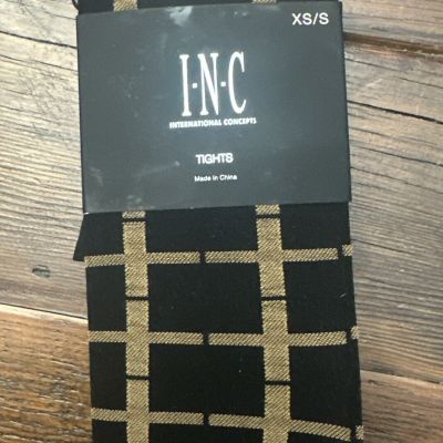 INC Women's Windowpane Plaid Tights sz X-Small / Small Black Contrast Pantyhose