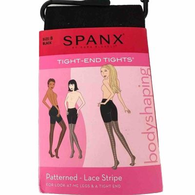 SPANX Tights Size B Patterned Lace-Stripe Body Shaping Black Tight End New