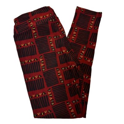 LuLaRoe Women's Red and Black Geometric Leggings One Size OS Triangles Stripes