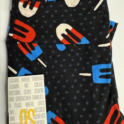 NEW LuLaRoe OS (2-10) Black & Red White Blue Popsicles 4th Of July Leggings