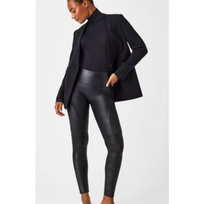 Spanx Shaping Faux Leather Moto Leggings Black Size XL NEW