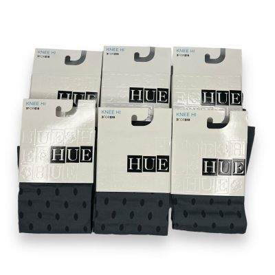 Hue Women’s One Size Thunder Gray Black Sheer Dot Opaque Knee Hi Socks 6 Pair