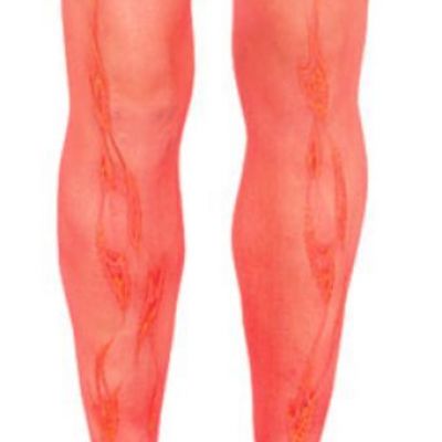 Flame Print Tights Pantyhose Stockings Devil Costume Halloween Red Lurex