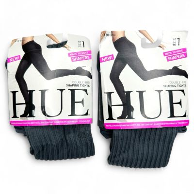 HUE Double Rib Shaping Tights Gray 2 Pairs Size 1 Graduated Leg Compression New