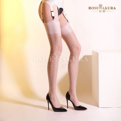 Rose Sakura Polka Dot Retro Stockings 100perc Nylon No Elastic Thigh High #8341