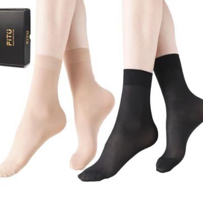 Women's Sheer Socks Nylon Ankle High Tights Hosiery Socks 10 Pairs5 Beige + 5...