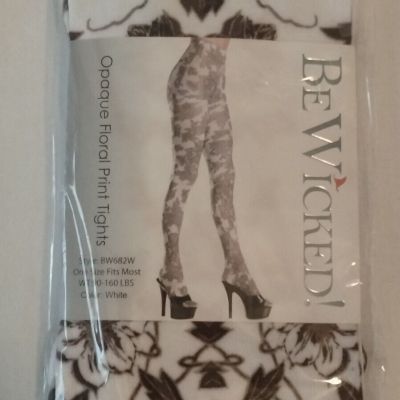 Be Wicked Opaque Floral Print Tights Style BW682w  One Size