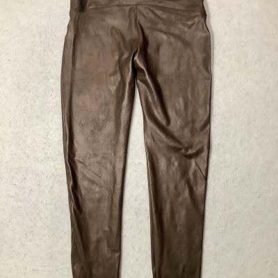 Spanx Womens Leggings Size 1X Brown Shiny Base Layer Slimming Faux Leather