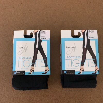 Lot of 2 Hanes Women's Small Black Opaque Footless Comfort Waistband Tights NWT