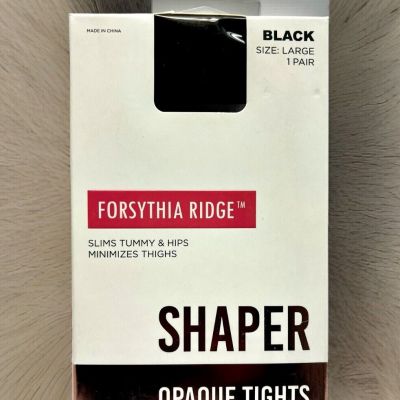 Forsythia Ridge Women's Black Opaque Tights Slims Tummy & Hips Sz: L 185-250lbs.