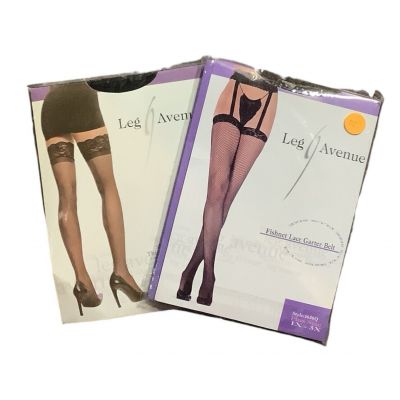 2 Leg Avenue Sheer Black Lace Top Stockings with Backseam Queen Size