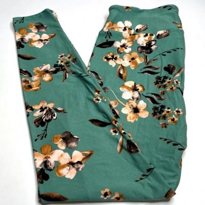 NEW LuLaRoe OS Leggings TURQUOISE PEACH BROWN BLACK Watercolor HIBISCUS Flower