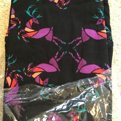 LuLaRoe OS Leggings NWT Reindeer Black w/Purple Pink Teal