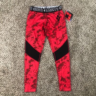 NEW Harley Quinn Women Sz M Red Black Camo Leggings Yoga Pants Workout Joker