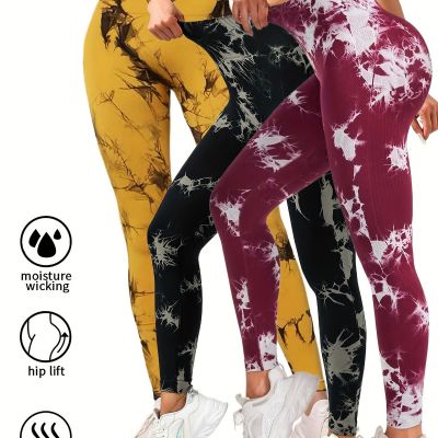 3 Pack Tie Dye Workout Seamless Leggings for Women High Waist Gym Leggings Yoga