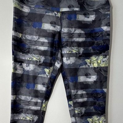 MONDETTA Leggings Workout Yoga Women Size Medium Gray Stripes Floral