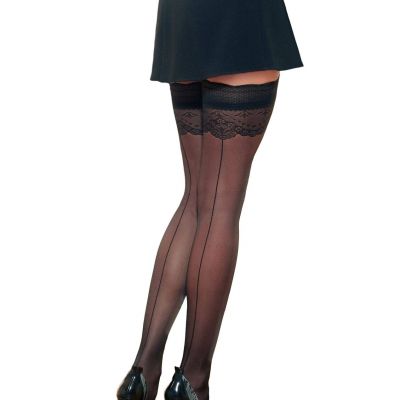 Conte Stockings with Back Seam Lace Imitation Top and Non Slip Silicone Band ...