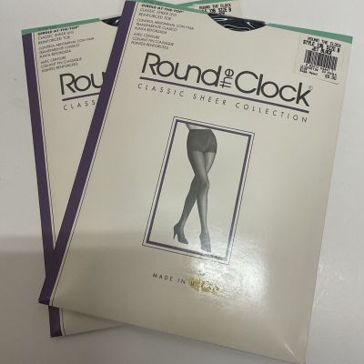 NIP Lot 2 Pairs Round The Clock Girdle at the Top 135 Pantyhose Jet Black Size B