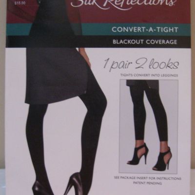 Hanes Silk Reflections CONVERT-A-TIGHT Control Top Pantyhose BLACK Size: IJ NIP