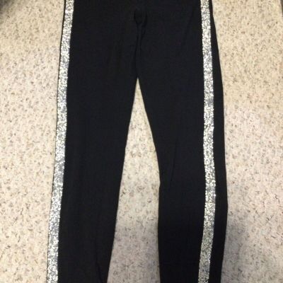 Women’s Express Black Leggings Size M w/ Shiny Glitter Stones Down Sides