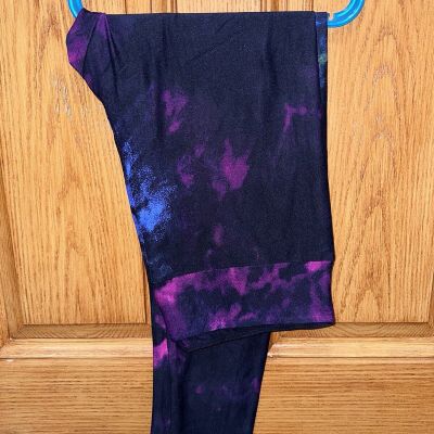 LuLaRoe Womens Leggings TC2 Black Purple Blue Tie Dye Acid Wash Tall Curvy NWT