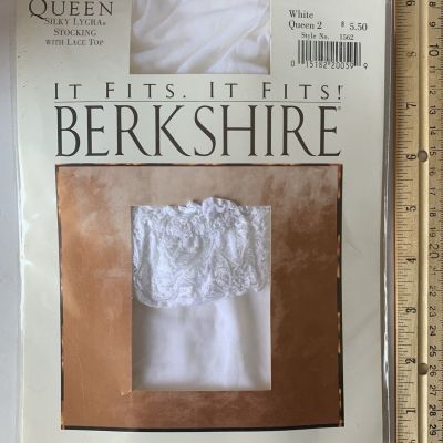 Berkshire Silky Lycra Lace Top WHITE Stockings Size QUEEN 2 XXL Vintage 1992 NOS