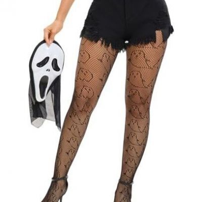 Women's Haunted Halloween Hollow Tights Ghost Black Stockings Boo Fishnet