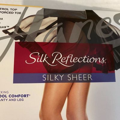 NEW Hanes Silk Reflections Barely Black Pantyhose Size CD - 2 Pairs
