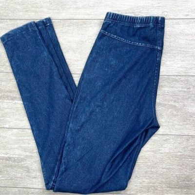 Dex Blue Faux Denim Moto Leggings with Pleated Knees Size Small Petite