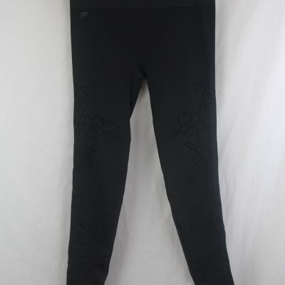 Fabletics Women's Black Floral Eyelet Patterned Compression Leggings sz M