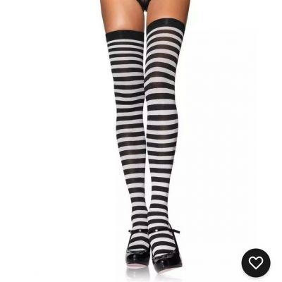 Nylon Striped Stockings Thigh High Black And White Striped