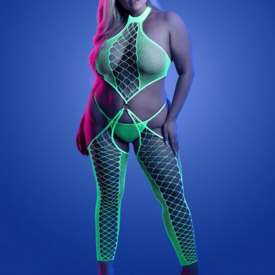 Blacklight Fantasy Glow Queen High Voltage Bodystocking & G-string Neon Green