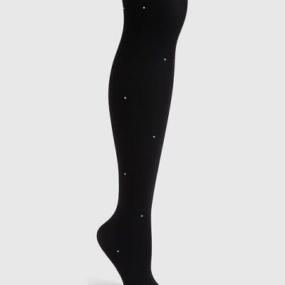 Gap Women Opaque Pearl Tights ~ M/L ~ black with white pearls ~ NWT