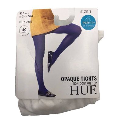 HUE Opaque Non Control Top Tights 1 Stretch Wider Waistband 40Den White