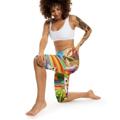 Sporting Women’s Capri Anime Cats Gym Leggings With Rainbow Japanese Magna Style