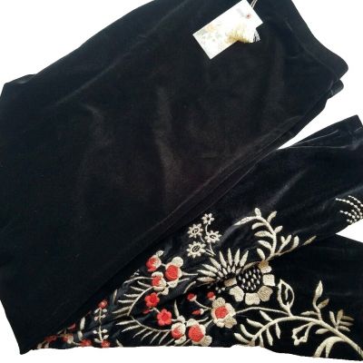 NWT JOHNNY WAS PLUS SZ 2X VALENTINA VELVET EMBROIDERED Stretch LEGGINGS PANTS