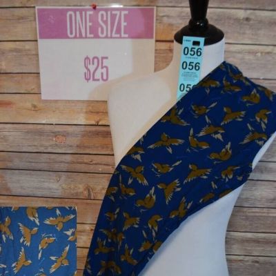 LLR One Size Leggings Gold and White Bird in Flight  on Field of Slate Blue