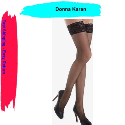 Donna Karan Lace Thigh High DKF007, Black, Small